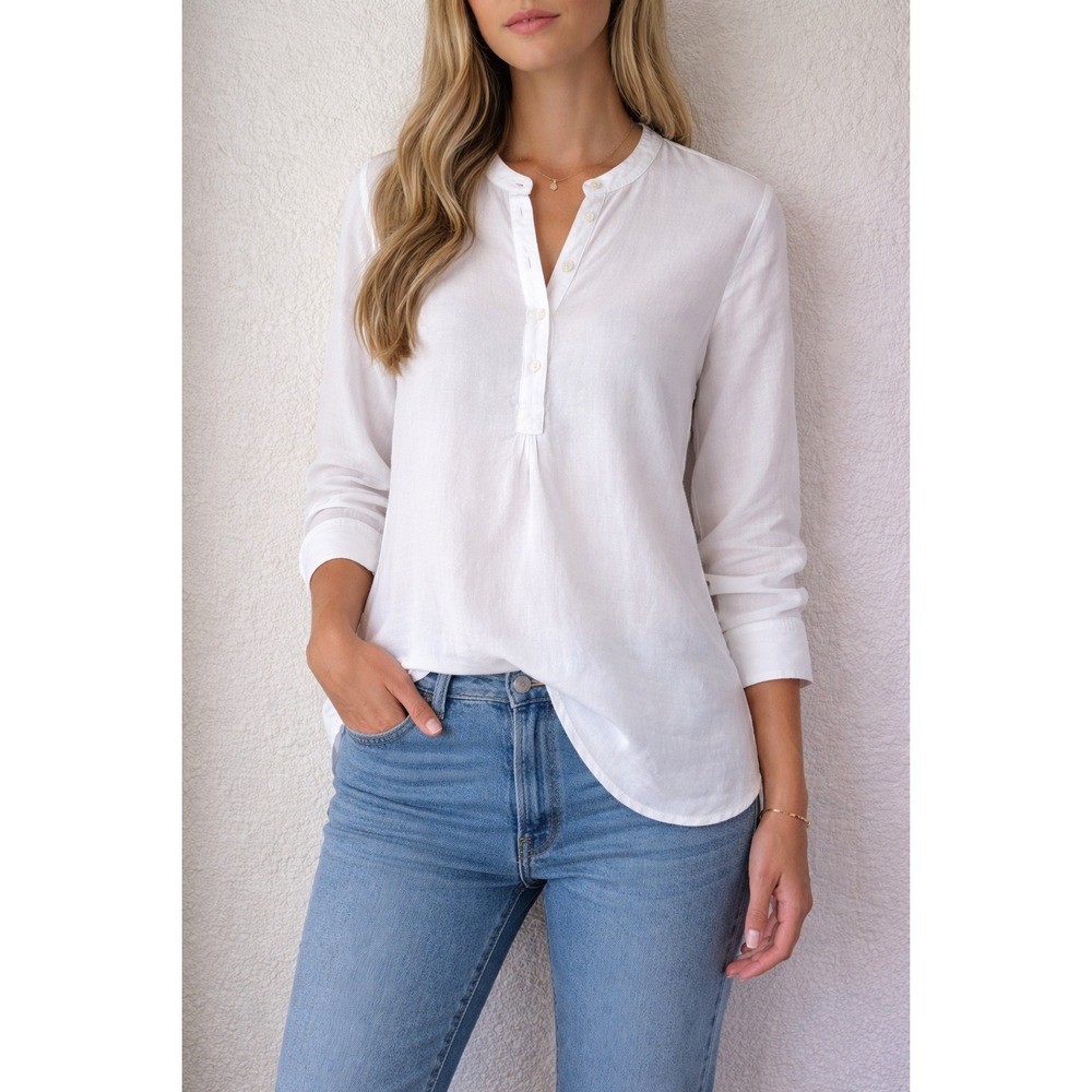 Madewell White Button Henley Tunic Top
